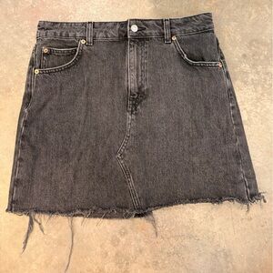 Topshop Black Denim Mini Skirt with Frayed Hem